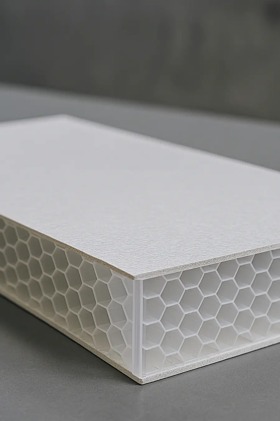 Panel compuesto FRP con núcleo honeycomb sobre mesa industrial
